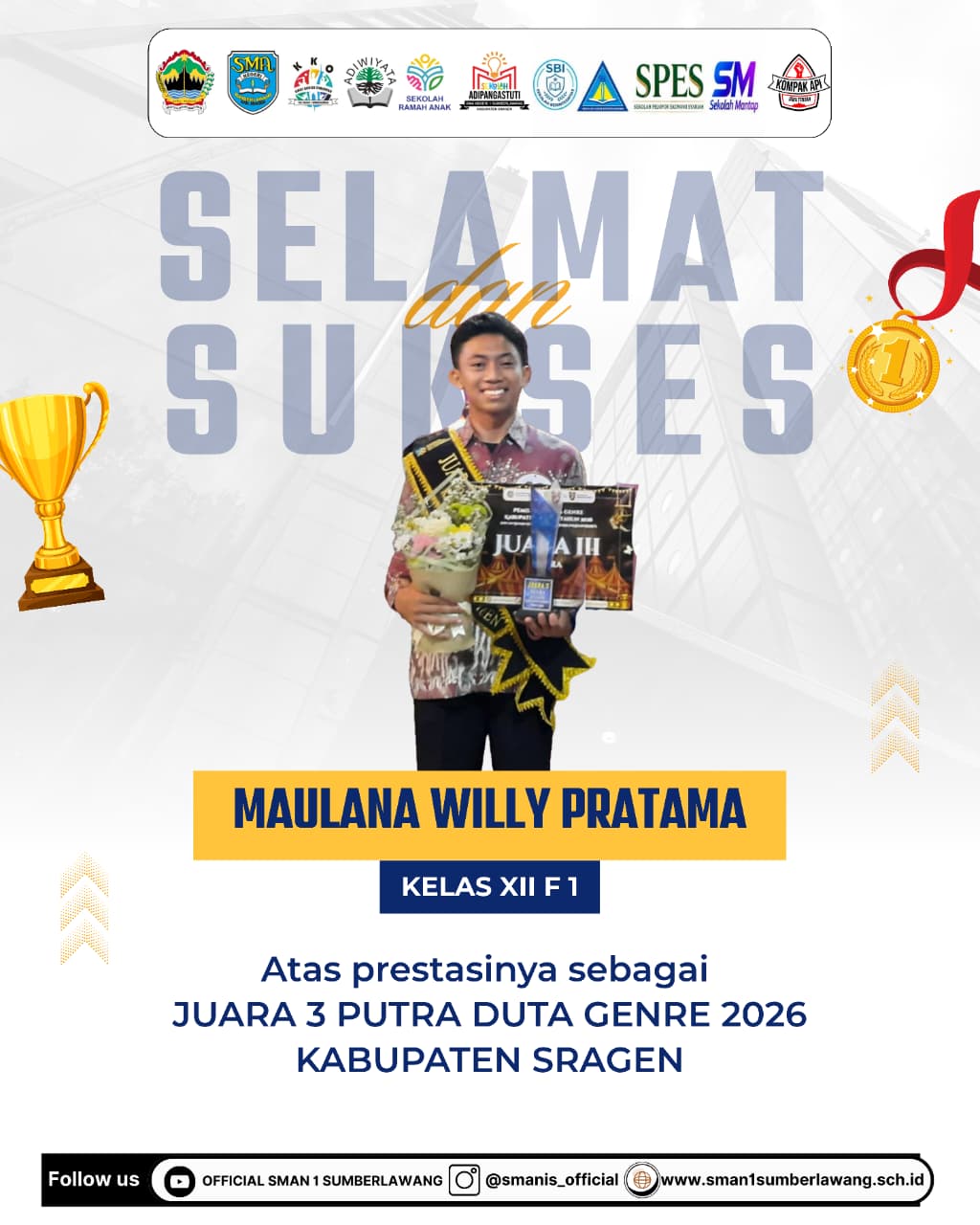 Siswa SMAN 1 Sumberlawang Raih Juara 3 Duta GenRe Putra Kabupaten Sragen 2026